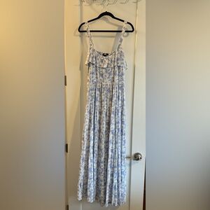Paige, Periwinkle Tecin floral ruffle maxi dress- Size L
